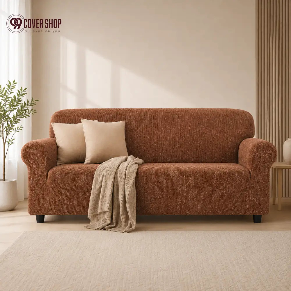 Coffee - Premium Honeycomb Stretch Washable Sofa Cover - Image 3
