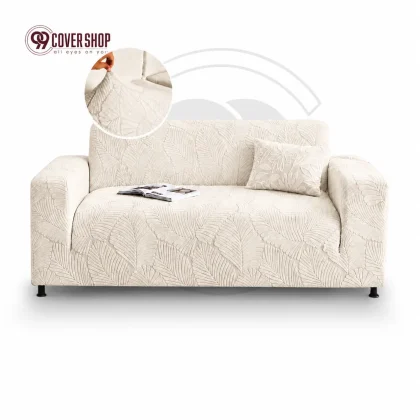 Fujian Jacquard Sofa Cover | Leaf - Off White