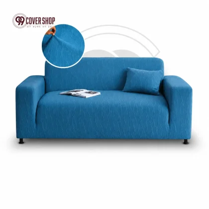 Fujian Jacquard Sofa Cover | Wave - Blue