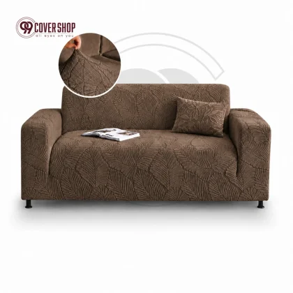 Fujian Jacquard Sofa Cover | Leaf - Coffee