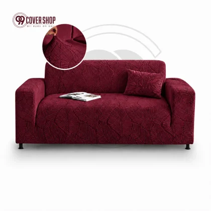 Fujian Jacquard Sofa Cover | Leaf - Maroon