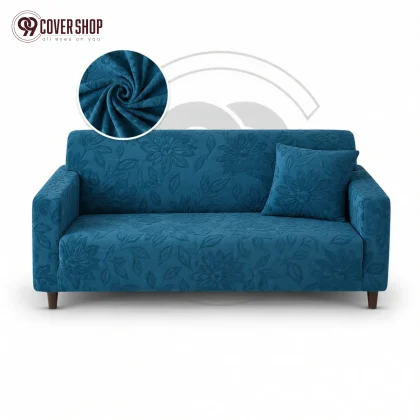 Fujian Jacquard Sofa Cover | Flowers - Sea Green