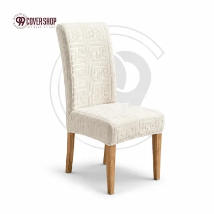 Fujian Jacquard Dining Chair Cover | Puzzle - Off White