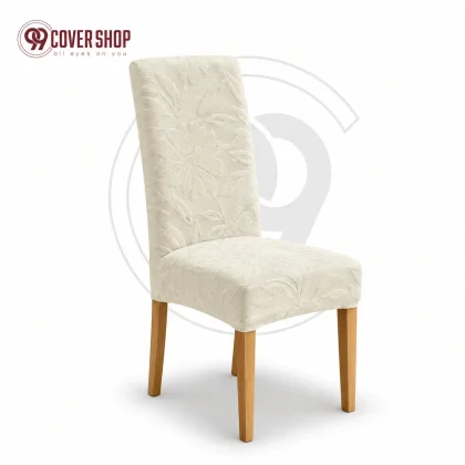 Fujian Jacquard Dining Chair Cover | Flower - Off White