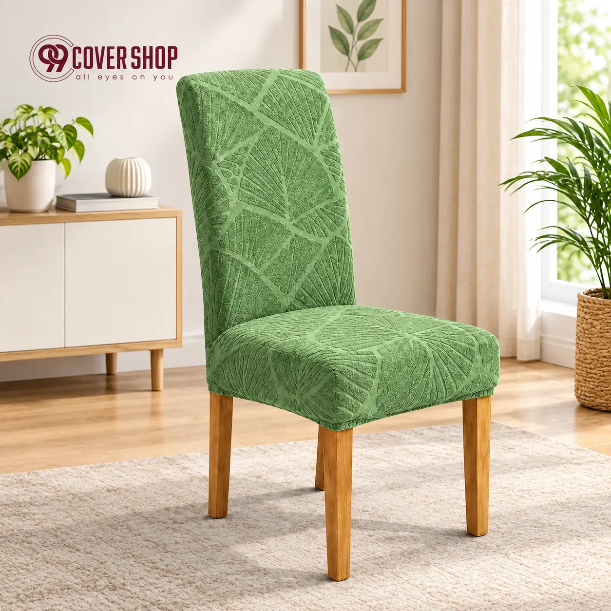 Fujian Jacquard Dining Chair Cover | Leaf - Green - Image 3
