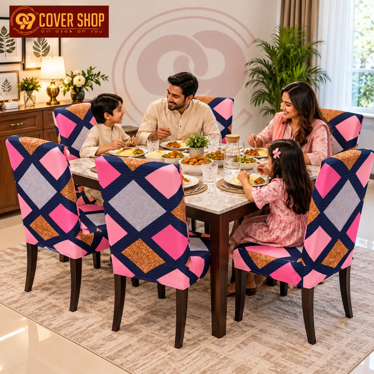 Golden design Printed Spandex Chair Cover । 99006 - Image 2